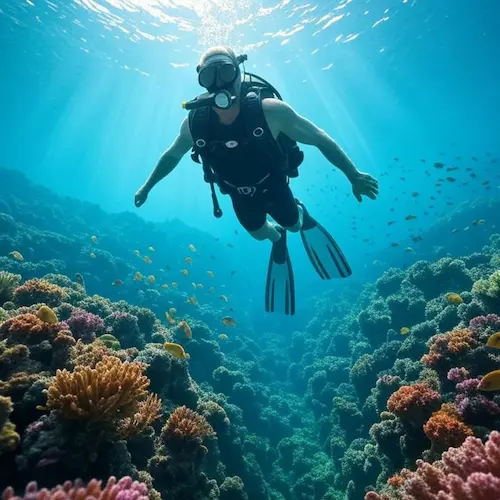 Buceador explorando el Mediterráneo en Barcelona